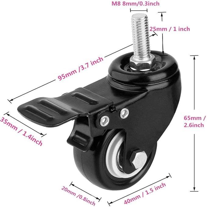 درافل عجلات دورافيل الدوارة شديدة التحمل مقاس 2 بوصة مع فرامل - عبوة من 4 قطع - Image 3